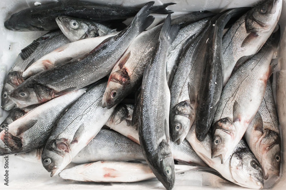 Obraz premium Fresh fish on ice.