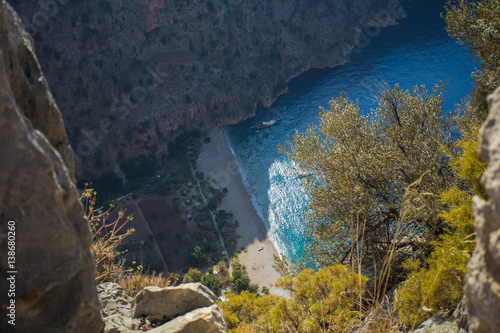 Wild beach, top view. Butterfly valley, Turkey, Oludeniz.