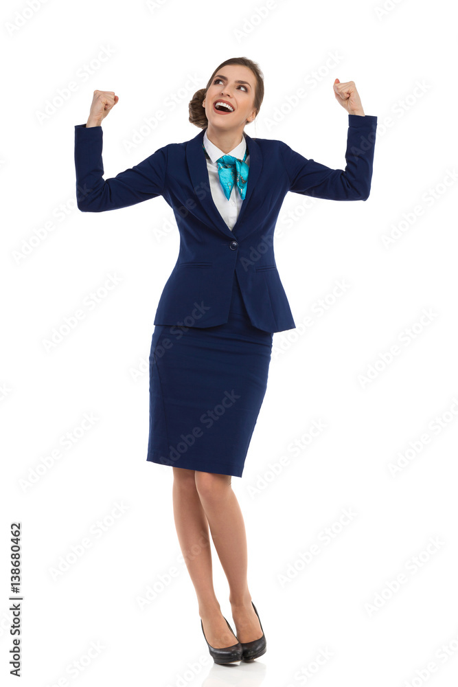 Happy Businesswoman With Arms Outstretched Looking Up Happy Businesswoman With Arms Outstretched Looking Up