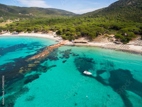Aerial view of Palombaggia beach in Corsica Island in France © Samuel B.