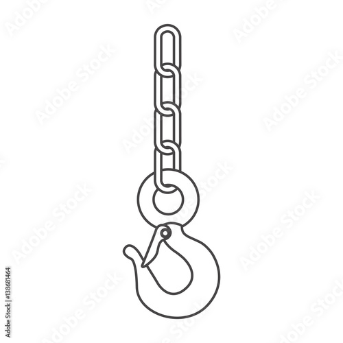 sketch silhouette metallic hook with chain vector illustration