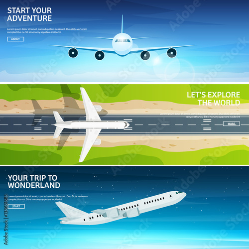 Plane. Travel and tourism. Airplane, aviation. Summer holidays, vacation.Landing. Flight, air travelling. Sky, aerial background. Journey.