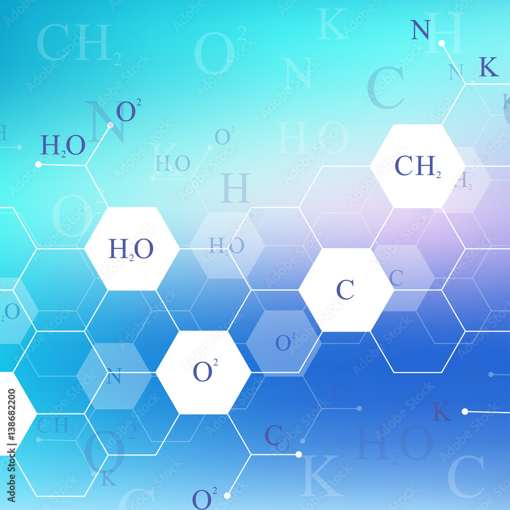 Fototapeta premium Scientific hexagonal chemistry pattern. Structure molecule DNA research as concept. Science and technology background communication. Medical scientific backdrop for your design. Vector Illustration.