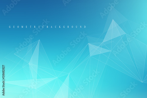 Geometric graphic background molecule and communication. Big data complex with compounds. Lines plexus, minimal array. Digital data visualization. Scientific cybernetic vector illustration.