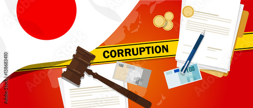 Japan corruption money bribery financial law contract police line for a case scandal government official