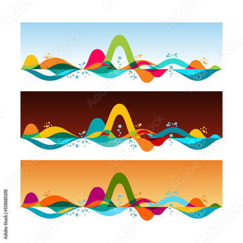 Tropical horizons - set of horizontal banners. Vector Template illustration.