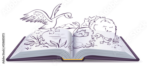 Illustration open book fairy tale of ugly duckling