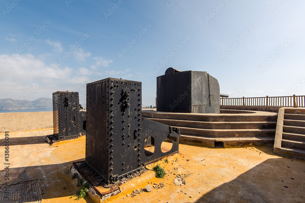Ruins of Cabo Tinoso Cartagena Guns near Mazarron Murcia Spain