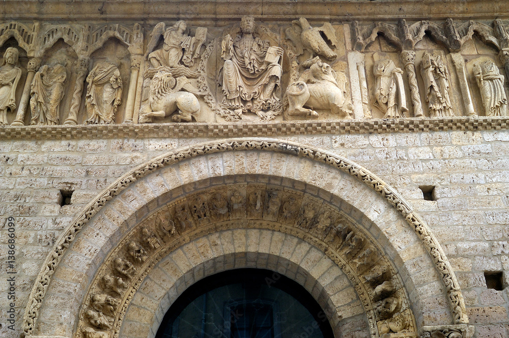 Romanesque Pantocrator in the Church of Santiago in Carrion de los Condes, Palencia province, Castilla y Leon, Spain