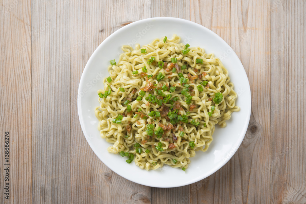 Top view dried noodles on plate