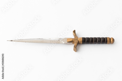 Fotobehang Steel dagger on white / Retro styled steel cutlass on white background