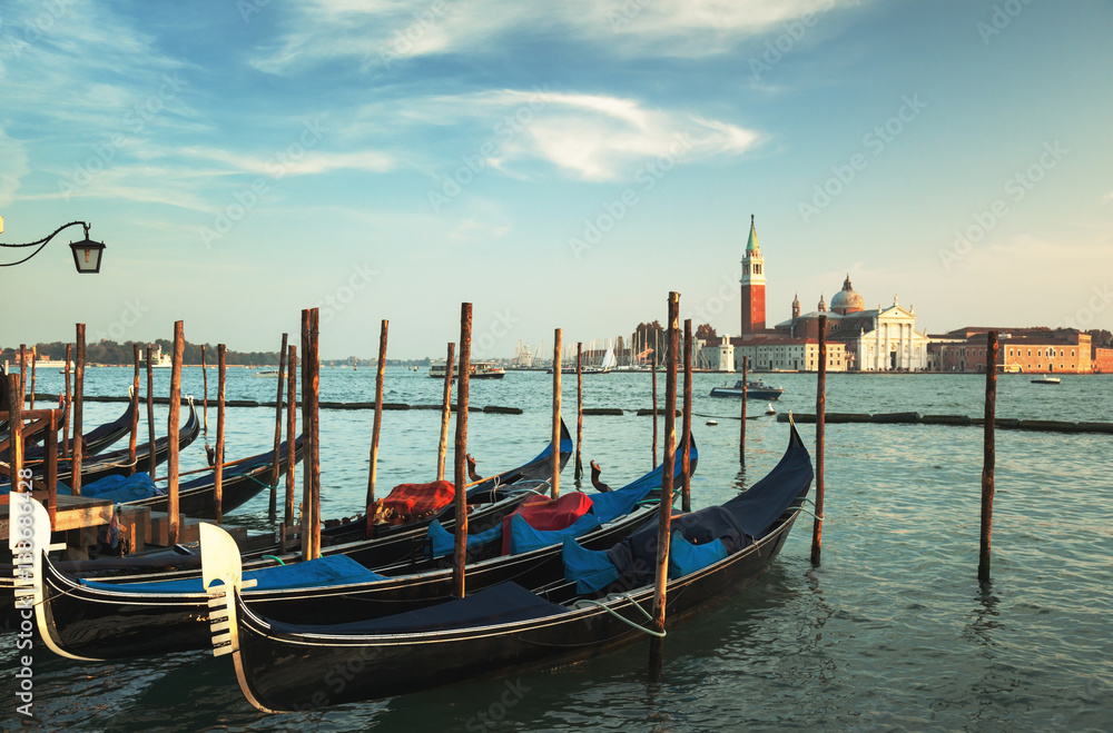 San Giorgio Maggiore church and boats, Venice, Italy
