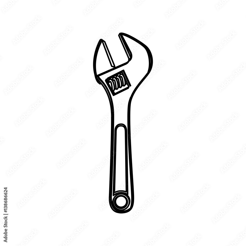 monochrome line contour of wrench tool vector illustration monochrome line contour of wrench tool vector illustration