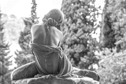 Genoa (Genova), Italy - February 22, 2017: A woman statue located in the cemetery of Genova Staglieno
