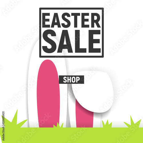 Canvas Print Happy Easter poster  square frame sale with grass  and ears of rabbit