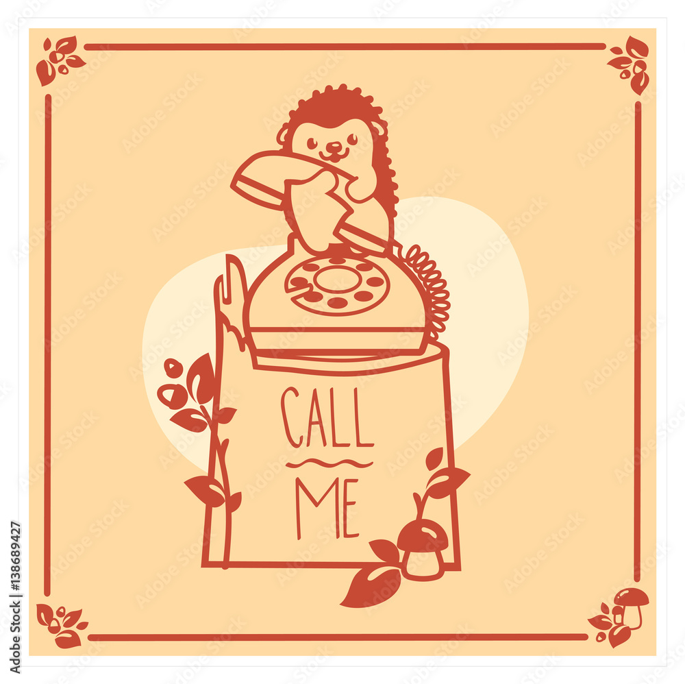 Vector greeting card template with cute hedgehog. Invitation design.