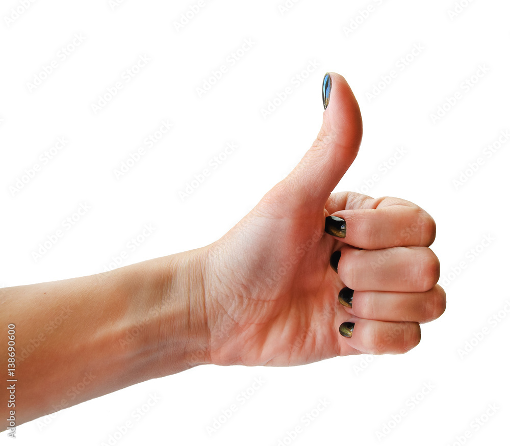 Woman's hand with thumb up, isolated on white background. Woman's hand with thumb up, isolated on white background.