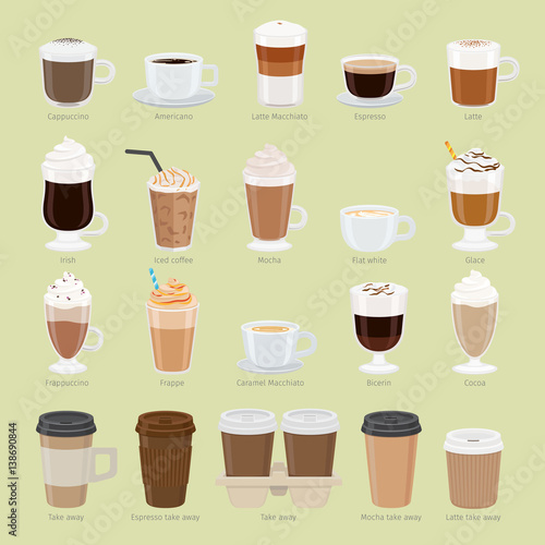 Set of Coffee Types and Packages. Coffee Menu