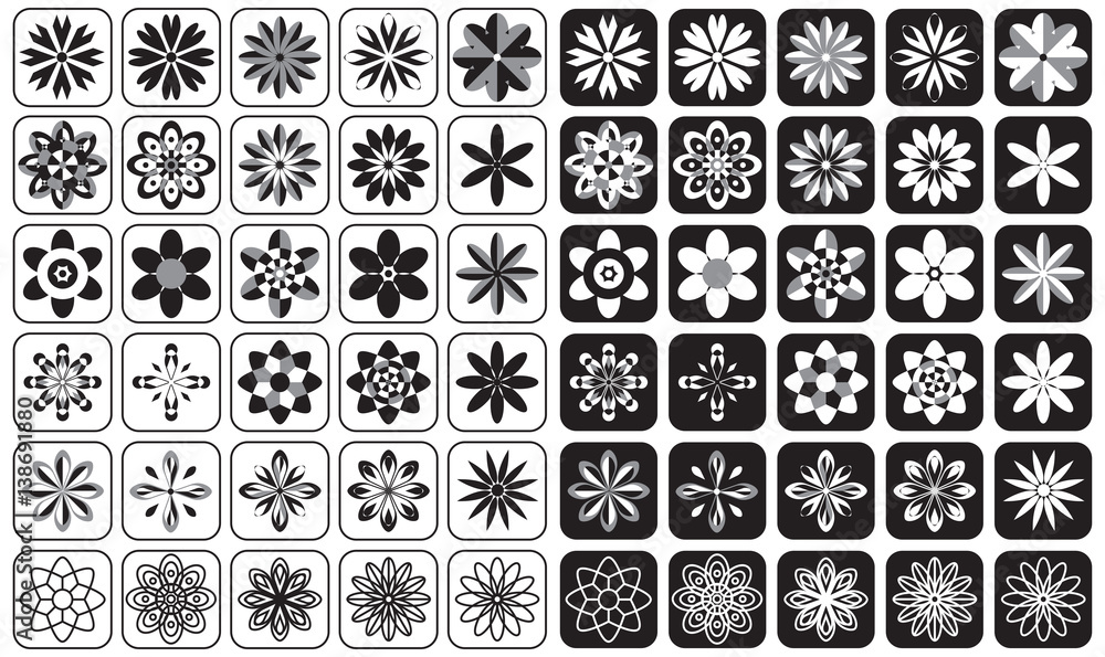 set flowers and ornament icons set flowers and ornament icons