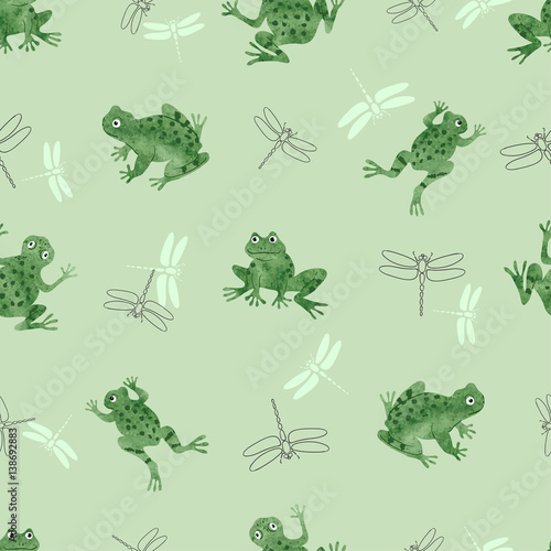 Seamless watercolor frogs p...