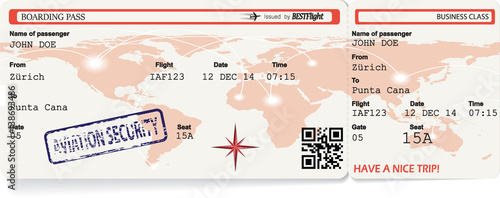 Vector template of boarding pass tickets. Concept of trip or travel