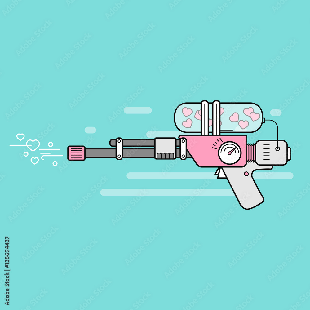 Love gun with hearts for bullets. Vector illustration.
Love gun with hearts for bullets. Vector illustration.