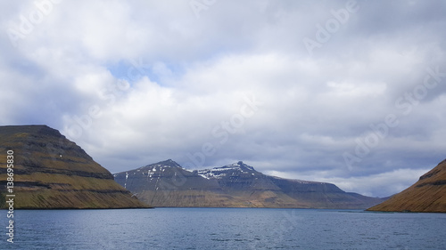 The village at Faroe island in cloudy day