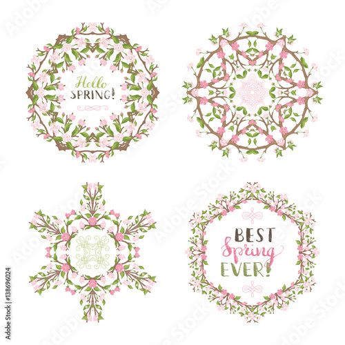 Vector set of spring frames and mandalas. © Maljuk