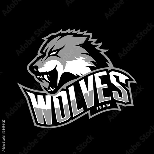 Furious wolf sport vector logo concept isolated on dark background. Web infographic predator team pictogram.
Premium quality wild animal t-shirt tee print illustration.