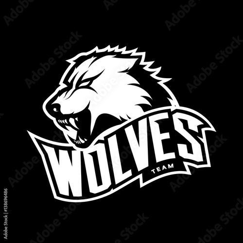 Furious wolf sport mono vector logo concept isolated on dark background. Web infographic predator team pictogram.
Premium quality wild animal t-shirt tee print illustration.
