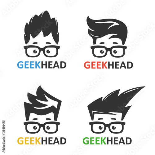 Geeks and nerds vector set of logos