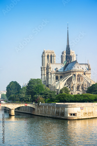 Southern facade of Notre Dame de Paris. Paris, France