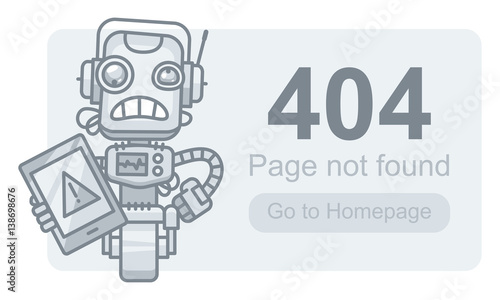 Concept Page Not Found Robot with Tablet