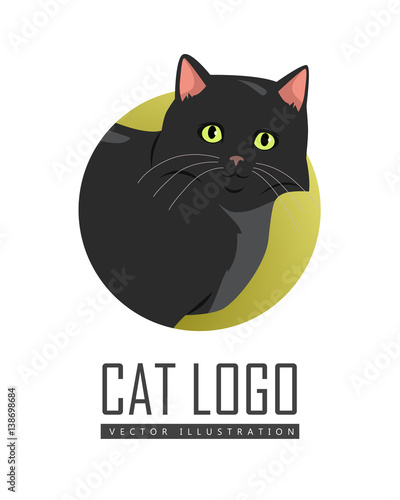 Fototapeta Naklejka Na Ścianę i Meble -  Black cat Vector Flat Design Illustration
