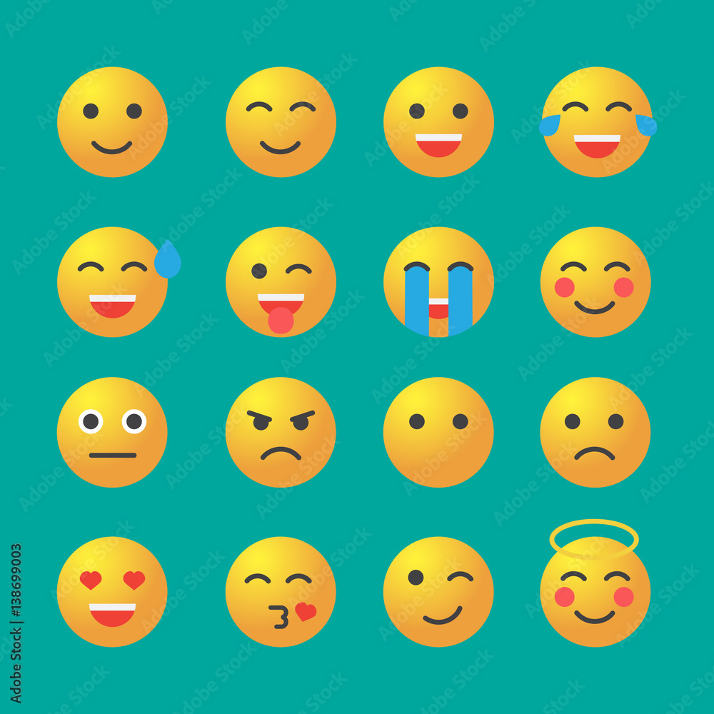 Fototapeta premium Emoticon set. Emoticon icons in flat style