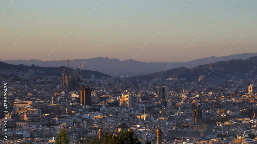 timelapse Barcelona in sunset time, Spain timelapse Barcelona in sunset time, Spain