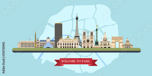 Paris. France. The famous sights.Vector illustration.
