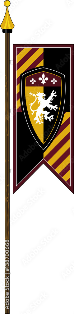 Fototapeta premium Medieval Lion Shield on Banner Flag