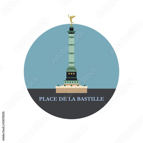 July column on place de La Bastille. Icon round shape. Paris, France. Icon round shape.