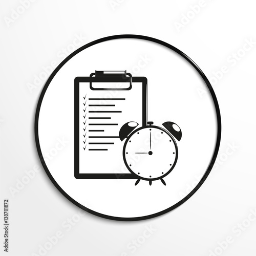 The list of tasks and a table clock. Conditional symbol. Vector icon.