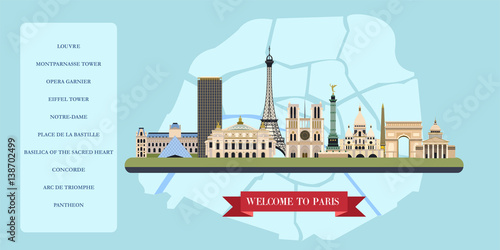 Paris. France. Vector illustration. The famous sights.