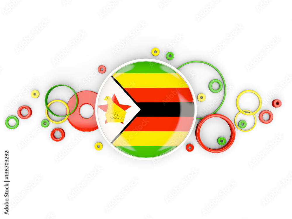Round flag of zimbabwe with circles pattern - obrazy, fototapety, plakaty 
