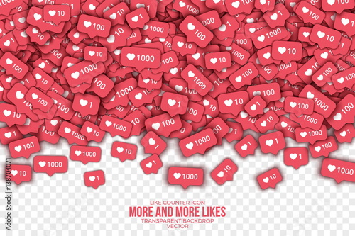 Vector 3D Like Counter Icons in Abstract Shape Background for Social Network on Transparent Backdrop. Rating Scale Design Elements for Web, Apps, Advertisement, CEO and other