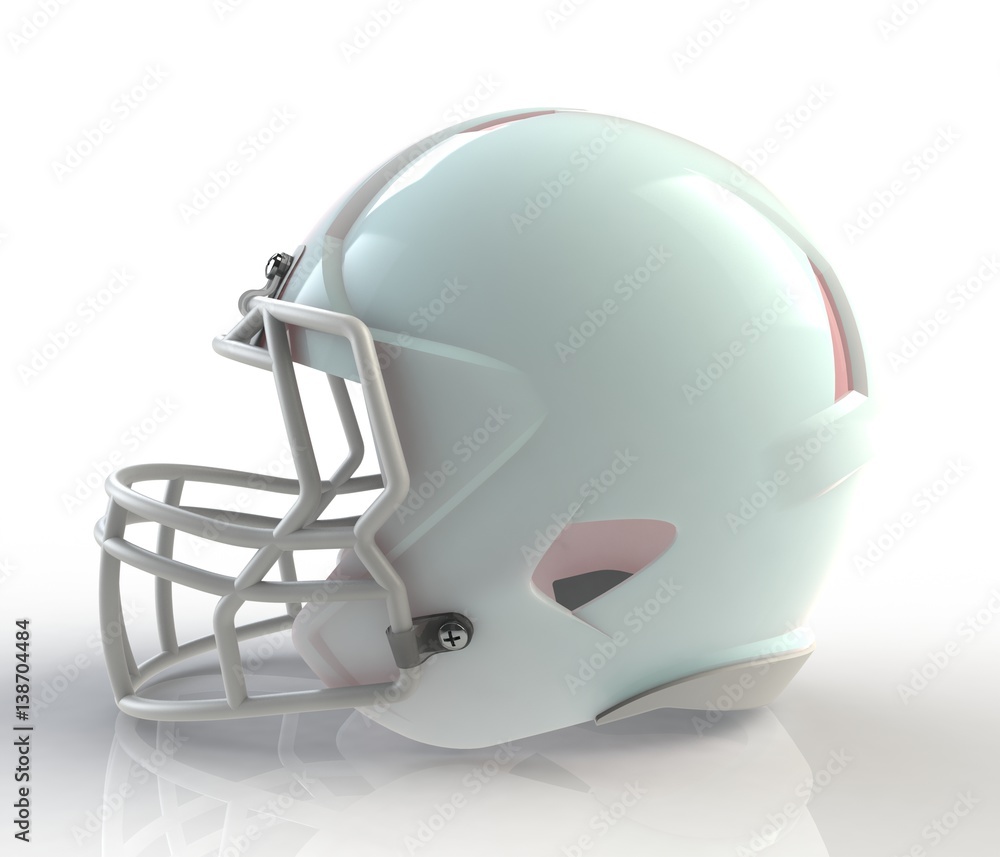 Fototapeta premium Shiny blue wax american football helmet side view on a white background with detailed clipping path, 3D rendering