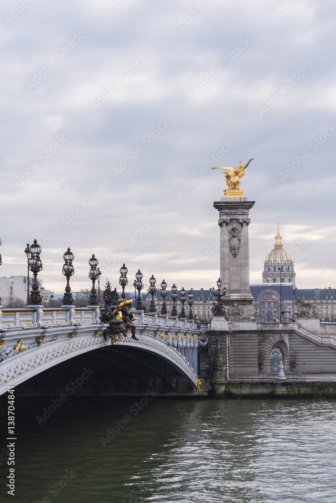     Paris, pont Alexandre III, bridge on the Seine in winter 