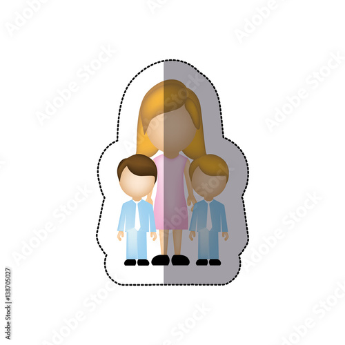 color woman her boys twins icon, vector illustraction design photo