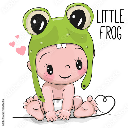 Cute Cartoon Baby boy in a frog hat