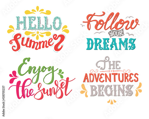 Summer Hand drawn lettering  typography inscription Adventures begins