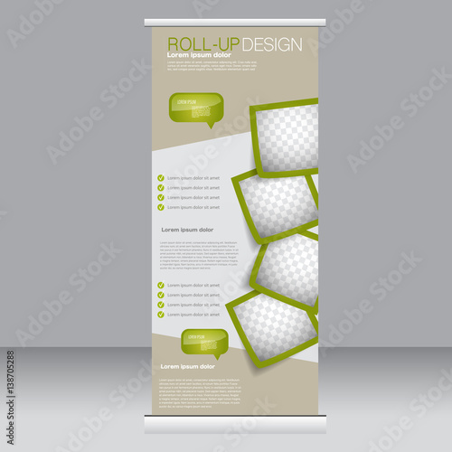 Roll up banner stand template. Abstract background for design,  business, education, advertisement. Green color. Vector  illustration.