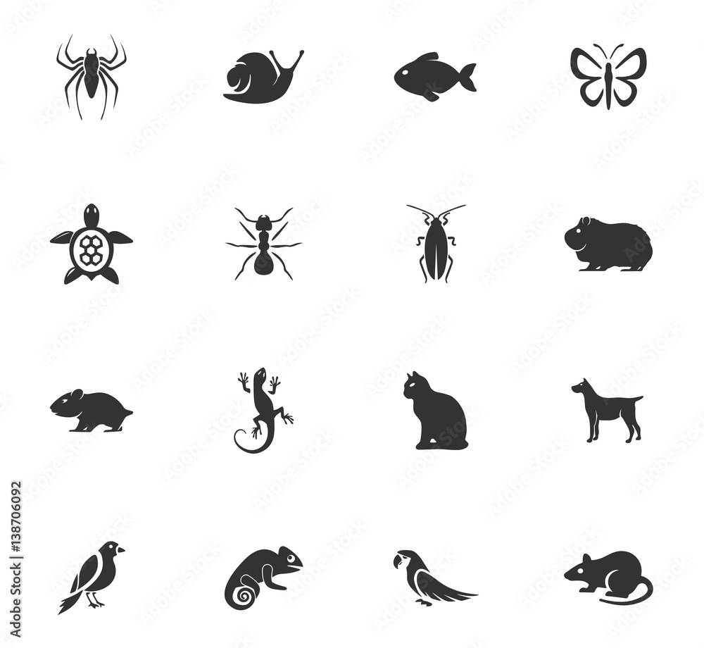 Pets types icons set